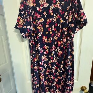 Jessica Howard Navy Floral Midi Dress with Pink and Cream Blooms